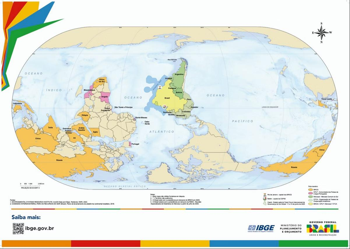 Em nota divulgada ontem à imprensa, o IBGE informou ainda que "o lançamento inédito" contará com o mapa-múndi oficial invertido em versões em português e em inglês (Foto/Reprodução)